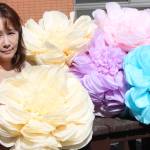 150個の大きなペーパーフラワー 伊賀市の旧小田小で12日から展示