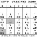 2月の実施体制発表 伊賀地域の2次救急