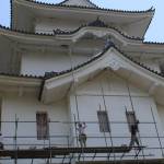 台風被害の白壁など修復始まる 伊賀上野城天守閣