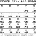 10月の実施体制発表 伊賀地域の2次救急