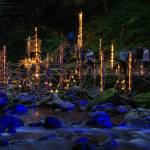 赤目滝竹あかり試験点灯 観光学ぶ大阪の学生が現地調査