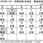 11月の実施体制発表 伊賀地域の2次救急