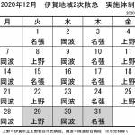 12月の実施体制発表 伊賀地域の2次救急