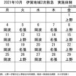 10月の実施体制発表 伊賀地域の2次救急
