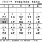 10月の実施体制発表 伊賀地域の2次救急