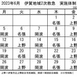 6月の実施体制発表 伊賀地域の二次救急