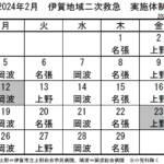 2月の実施体制発表 伊賀地域の二次救急