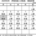 8月の実施体制発表 伊賀地域の二次救急