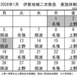 1月の実施体制発表 伊賀地域の二次救急