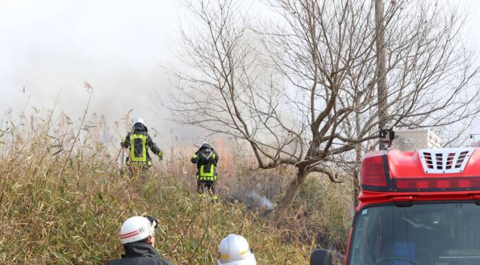 丘陵地で草燃える 強風で拡大し4万3800平方メートル焼く 伊賀市蔵縄手