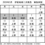 5月の実施体制発表 伊賀地域の二次救急