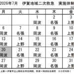 7月の実施体制発表 伊賀地域の二次救急