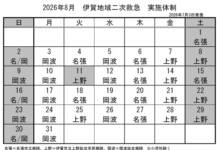 8月の実施体制発表 伊賀地域の二次救急